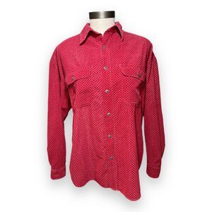 Esprit Women's Red White Polka Dot Corduroy Shirt Sz Large 80s Early 90s Vintage